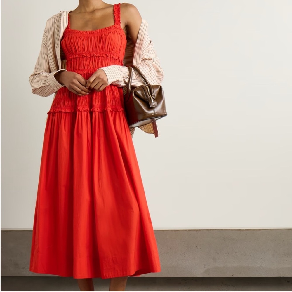 Doen Red Smocked Midi Dress - Picture 2 of 7